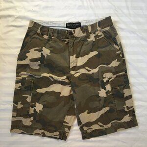 Foot Locker Mens Camo Cargo Shorts Size 34 Pockets Cotton Zipper Fly Camouflage